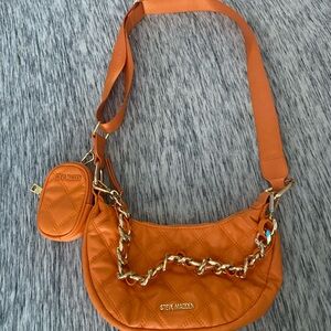 Orange Quilted Shoulder Bag with Chain Detail